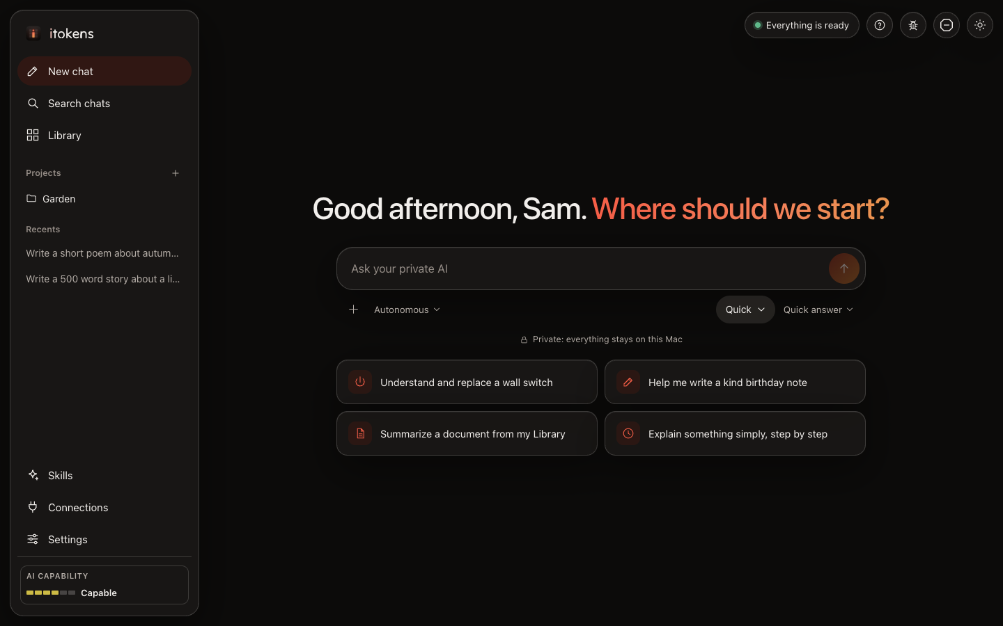 itokens: the greeting, the message box and suggestions